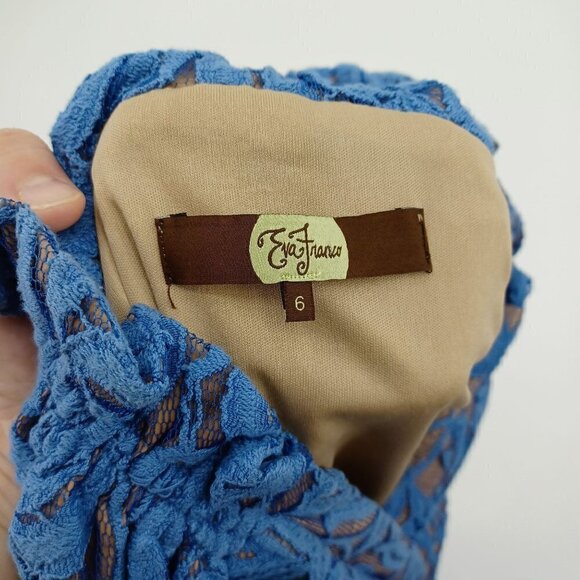 Eva Franco Blue Lace Sheath Dress Women's 6 Mini Pleated Party Formal Event - Picture 7 of 11